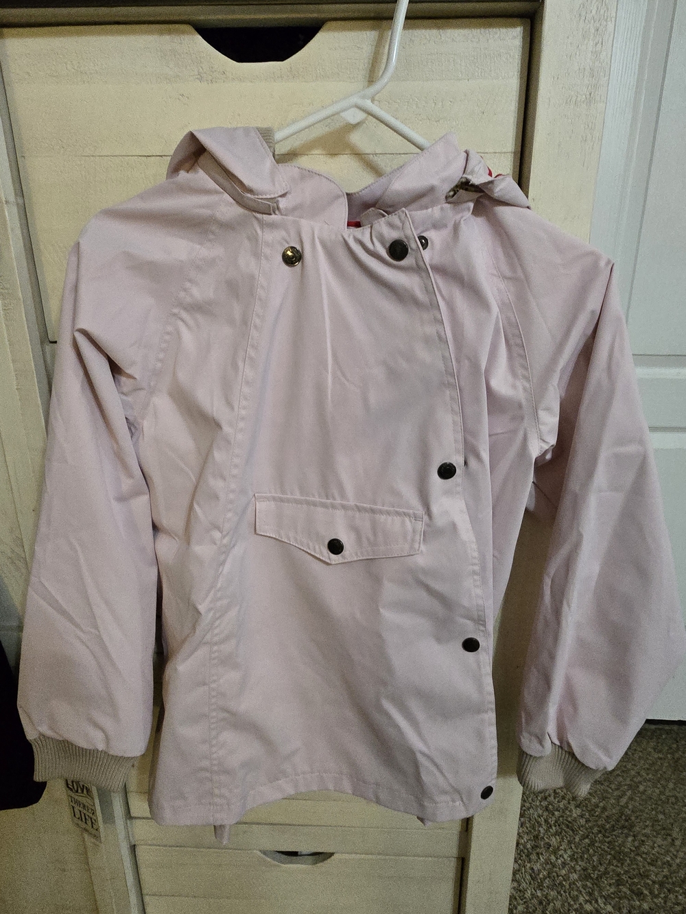 Children's Pale Pink Hooded Raincoat with Snap Front